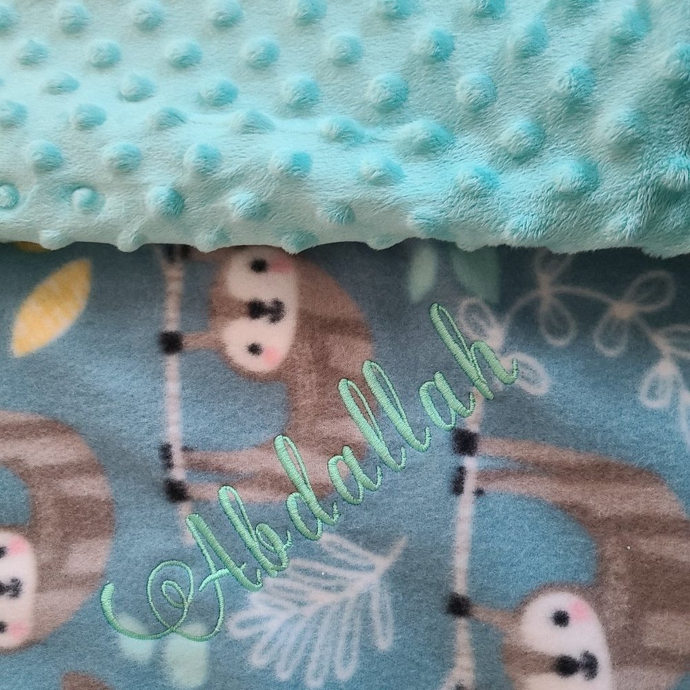 Personalized double sided baby blanket  with baby name embroidered